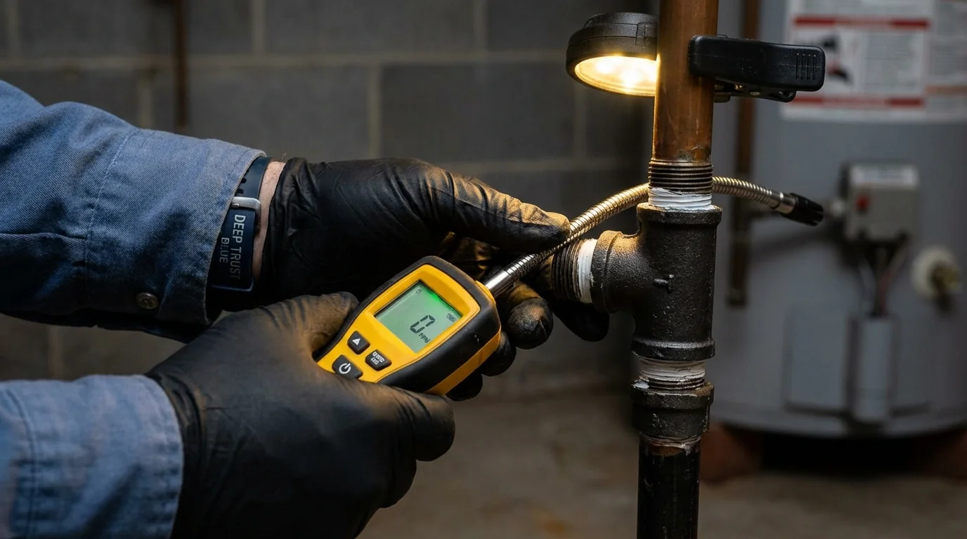 Gas leak detection with electronic sniffer by Johns Plumbing LLC in Metamora