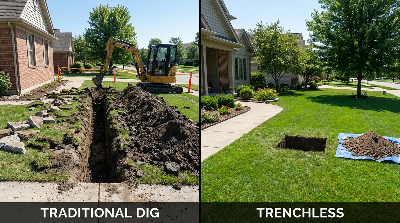 Trenchless sewer repair with minimal yard damage versus traditional excavation in Metamora, IL